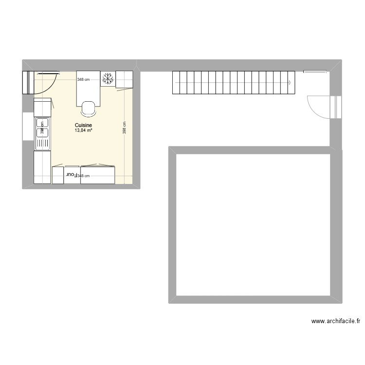 cuisine plus. Plan de 1 pièce et 14 m2