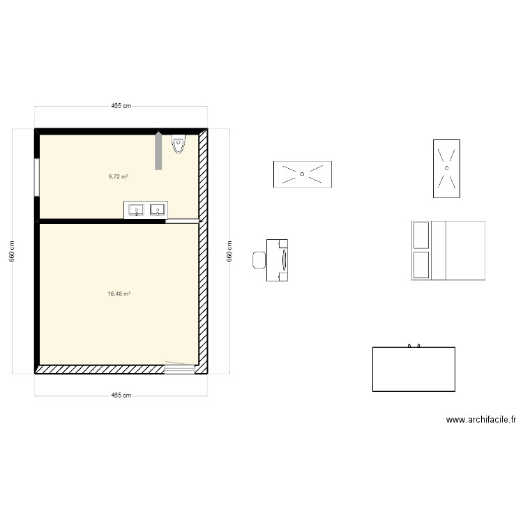 PLAN SUITE 2. Plan de 2 pièces et 26 m2