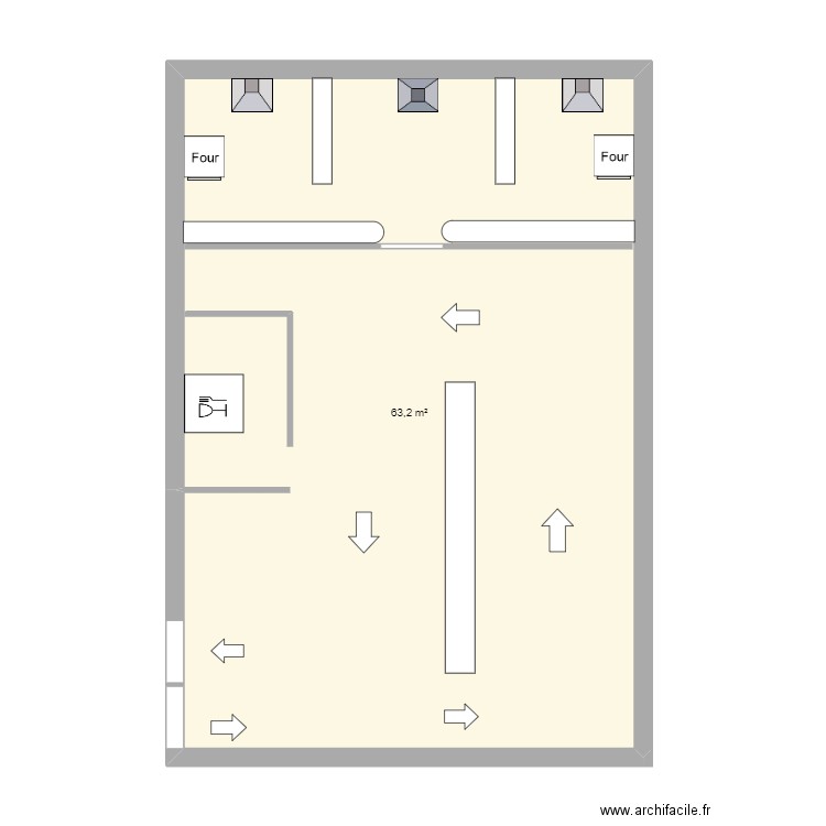 cuisine. Plan de 1 pièce et 63 m2