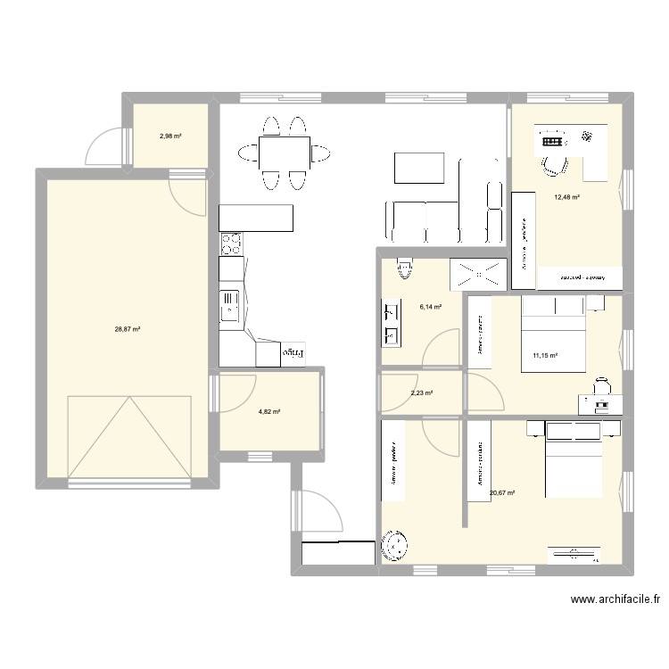 Maison 100m2/120m2 PMR. Plan de 8 pièces et 89 m2