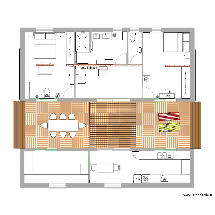 T3  tropical + atelier. Plan de 7 pièces et 84 m2