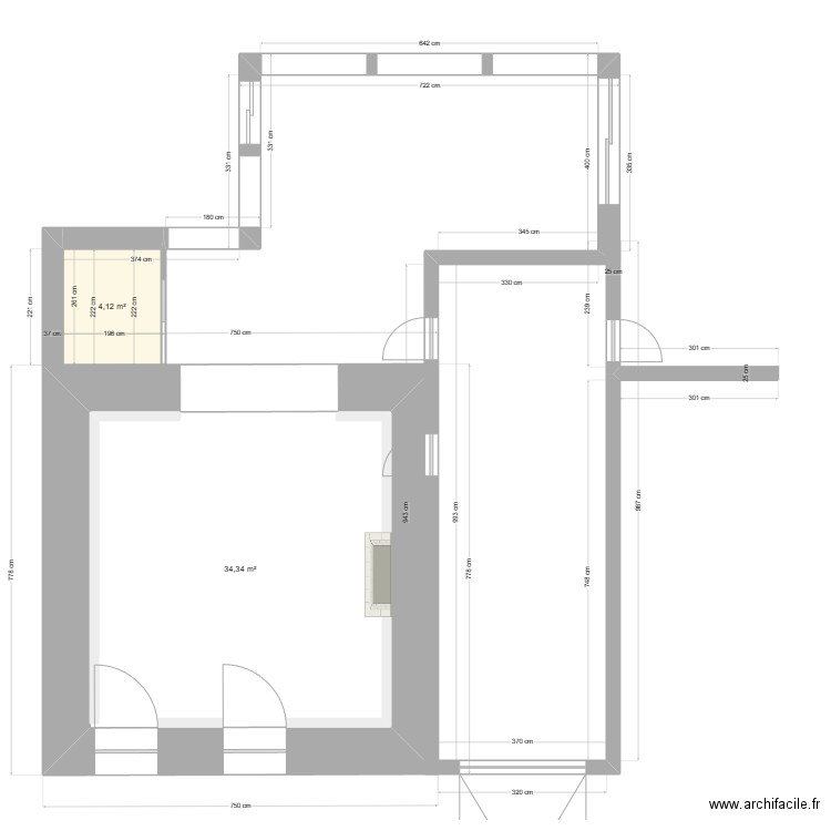 Kairon. Plan de 2 pièces et 38 m2