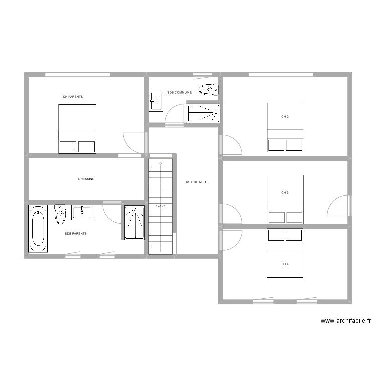 DE DRIE. Plan de 9 pièces et 86 m2