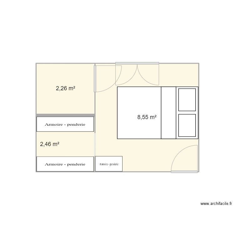 Chambre 1. Plan de 3 pièces et 13 m2