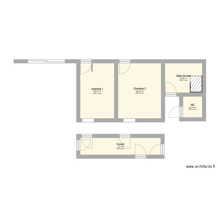 BOURDIN appart mérignac. Plan de 5 pièces et 37 m2