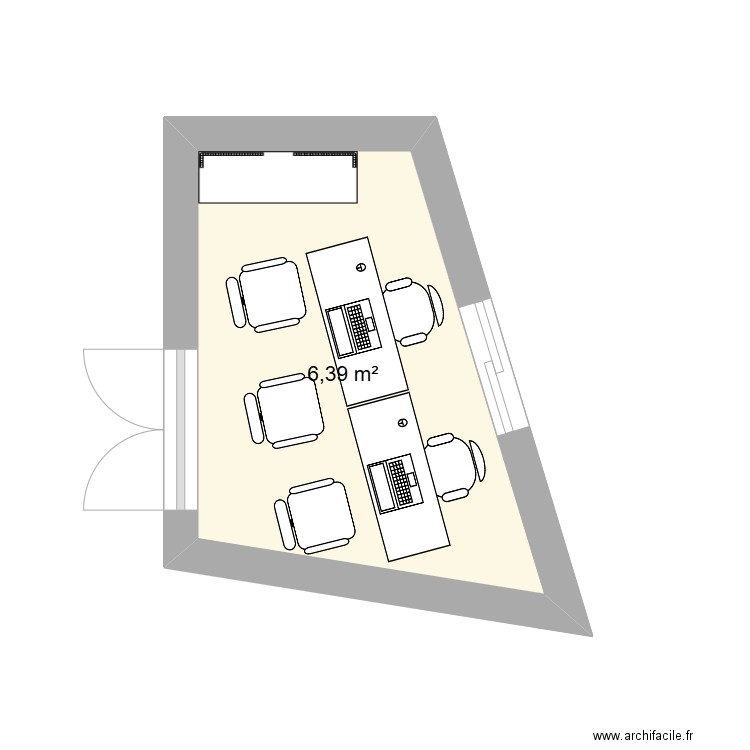 bureau. Plan de 1 pièce et 6 m2