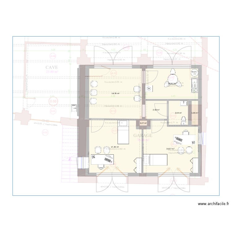 Cabinet Longeville 70 m². Plan de 8 pièces et 68 m2