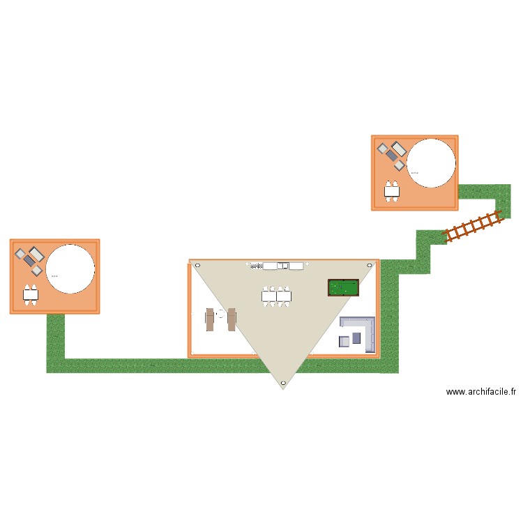 terasse. Plan de 2 pièces et 81 m2