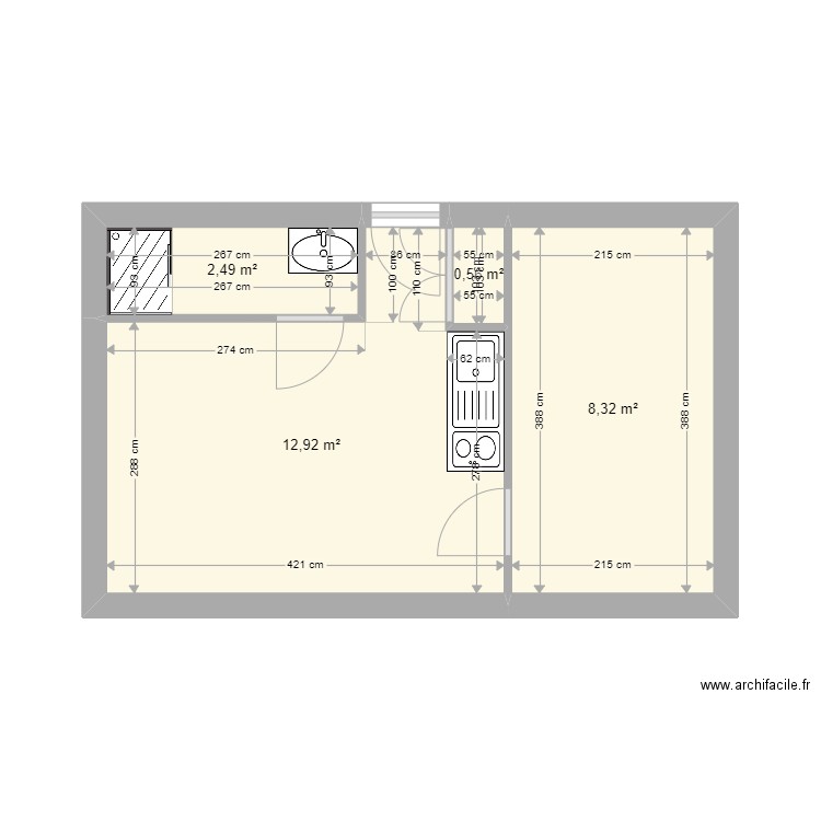 appart taille réel. Plan de 4 pièces et 24 m2