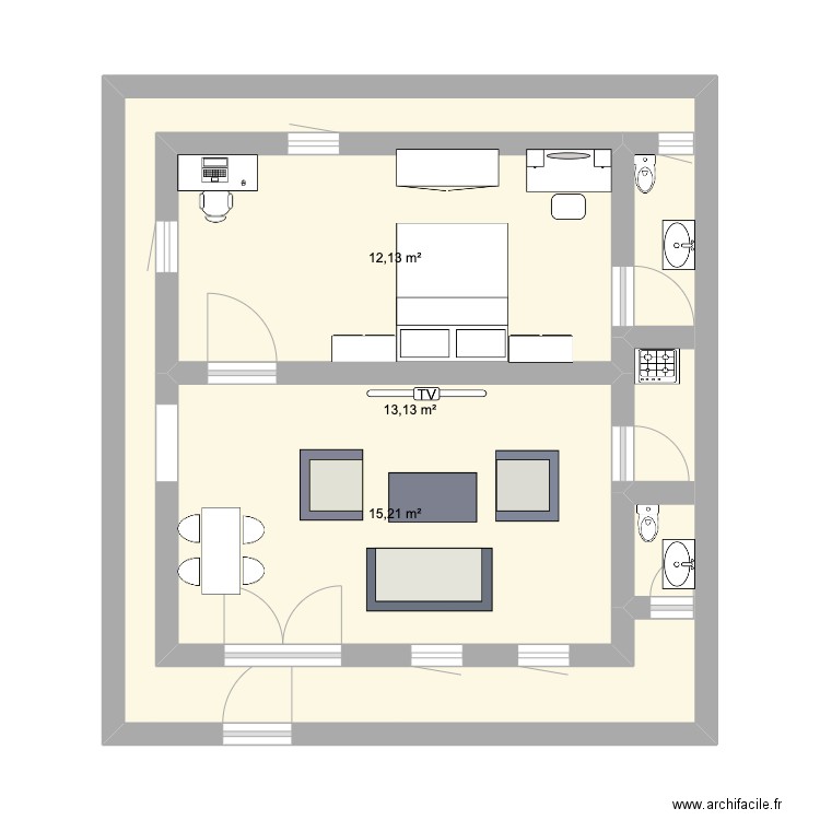 sidy. Plan de 3 pièces et 75 m2