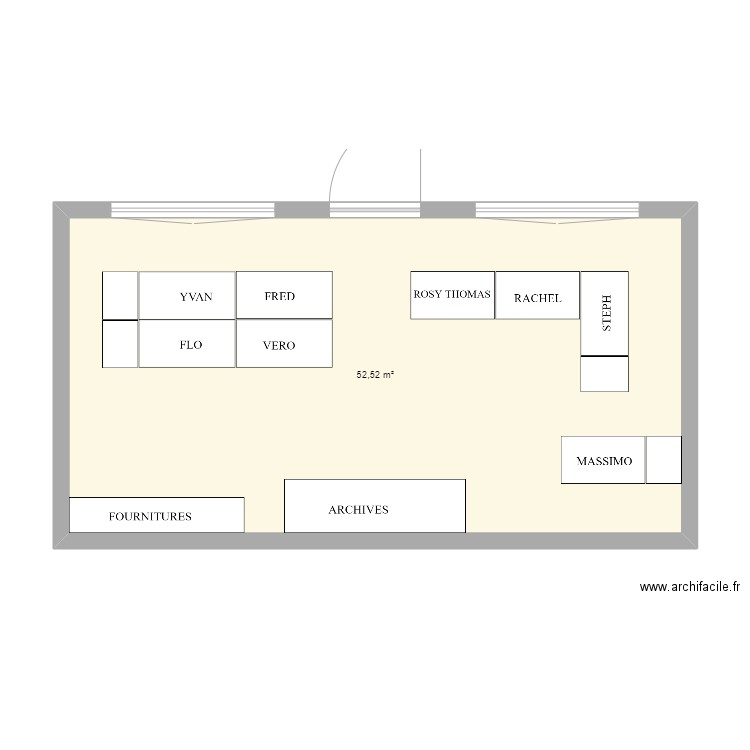 BUREAU 1. Plan de 1 pièce et 53 m2