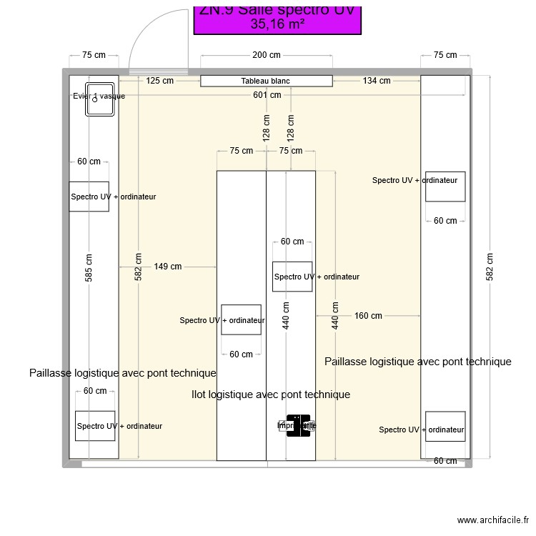 Salle spectro UV. Plan de 1 pièce et 35 m2