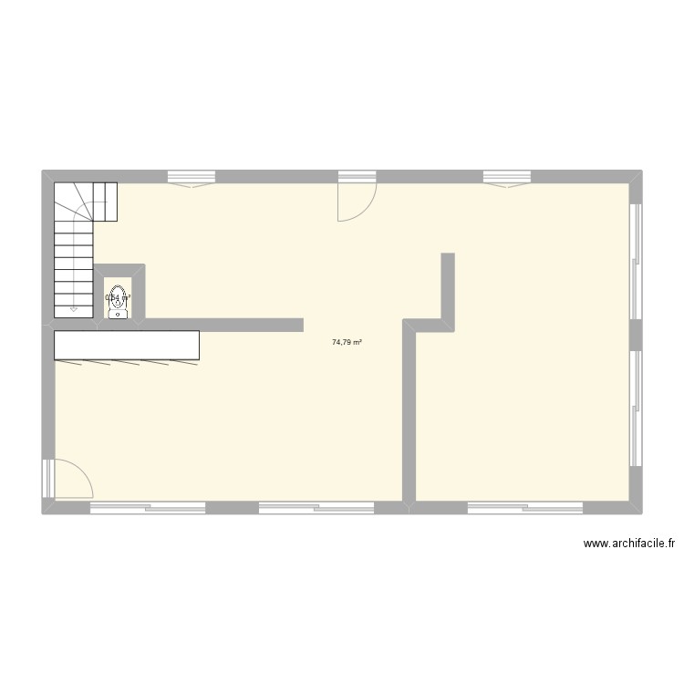 Maison. Plan de 2 pièces et 75 m2