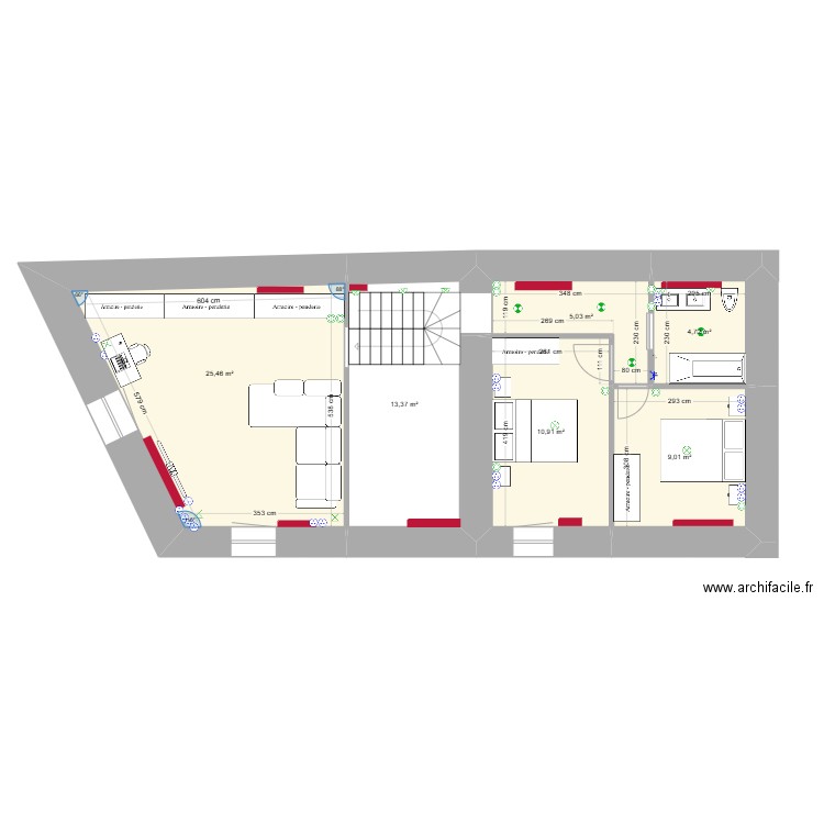 Aménagement 25 La Meffrais étage (réseaux). Plan de 11 pièces et 128 m2