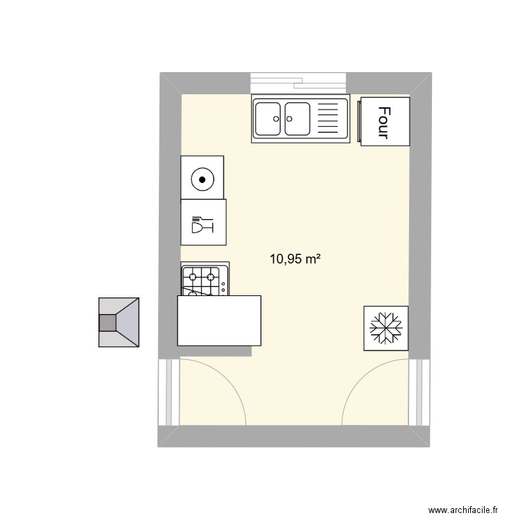 cuisine. Plan de 1 pièce et 11 m2