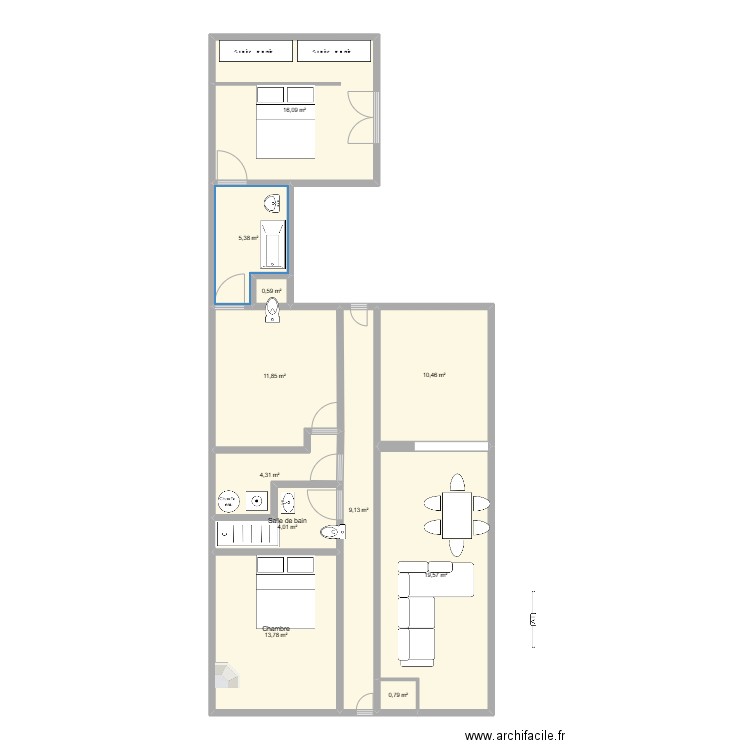 Saint Augustin. Plan de 11 pièces et 96 m2