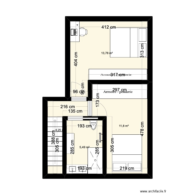 étage 2. Plan de 4 pièces et 35 m2