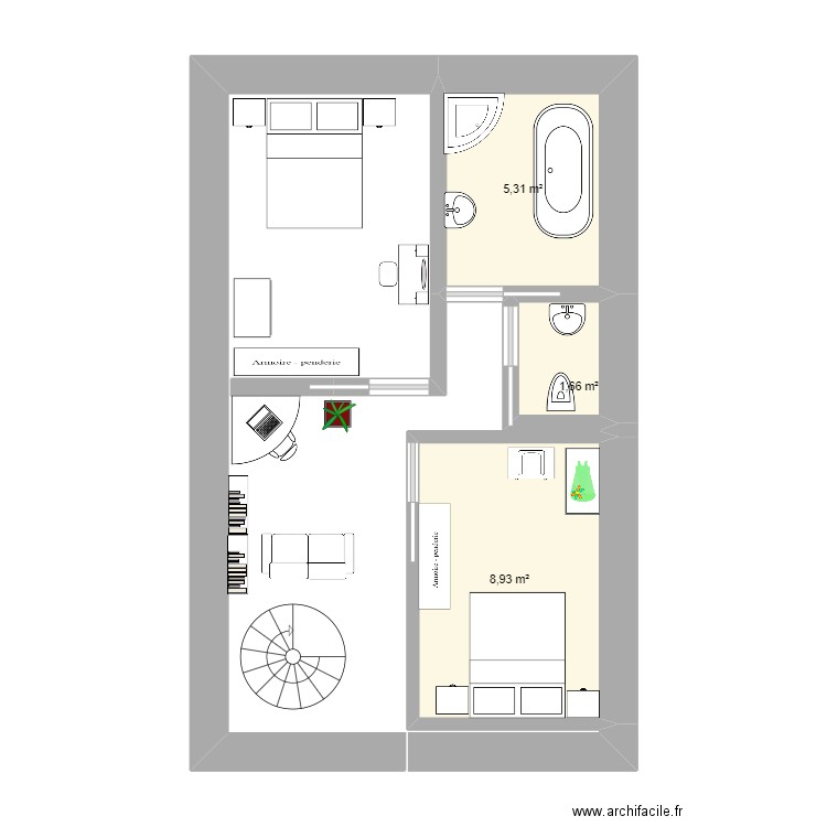 étage. Plan de 3 pièces et 16 m2