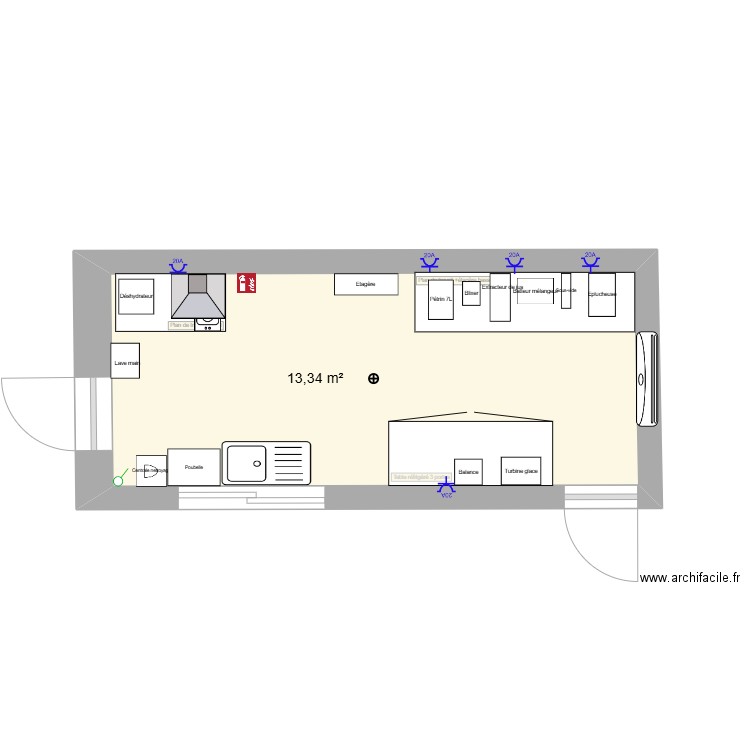 Modulaire placement electricité - ouverture. Plan de 1 pièce et 13 m2