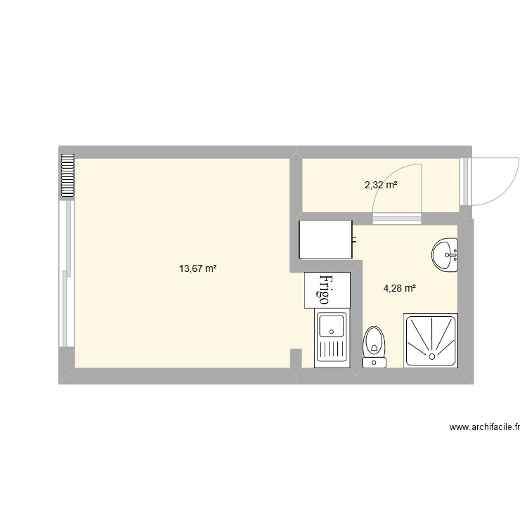 appart 69 bld BERANGER. Plan de 3 pièces et 20 m2