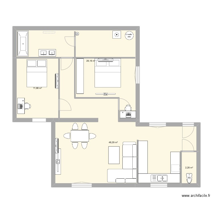 vierzon. Plan de 4 pièces et 89 m2