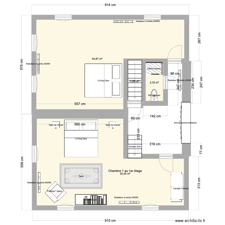 charette. Plan de 4 pièces et 74 m2