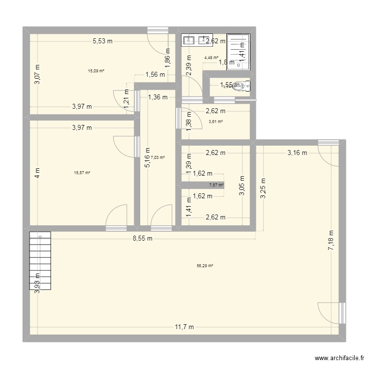 Maison Lescarran sdb 20 03. Plan de 8 pièces et 113 m2