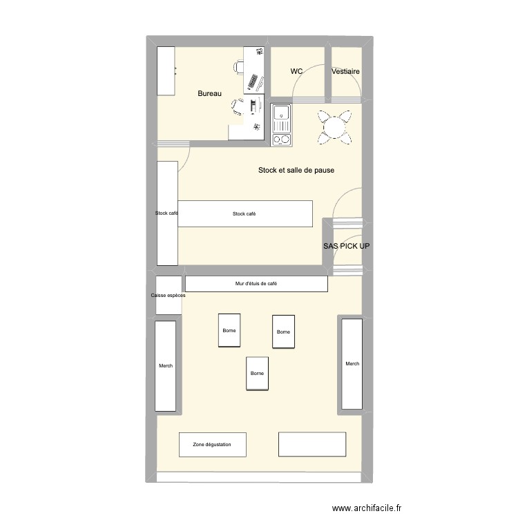 Plan Nespresso . Plan de 7 pièces et 48 m2