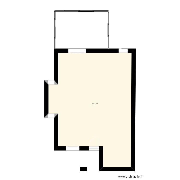 veranda. Plan de 1 pièce et 65 m2