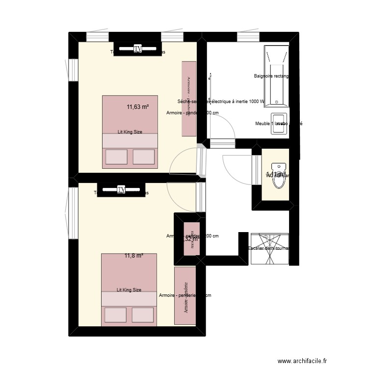 nounou   etage2. new&. Plan de 4 pièces et 25 m2