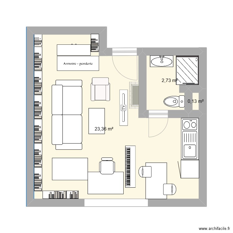 Coquelicot. Plan de 3 pièces et 26 m2