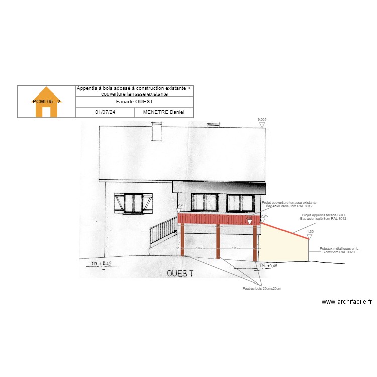 facade ouest. Plan de 0 pièce et 0 m2