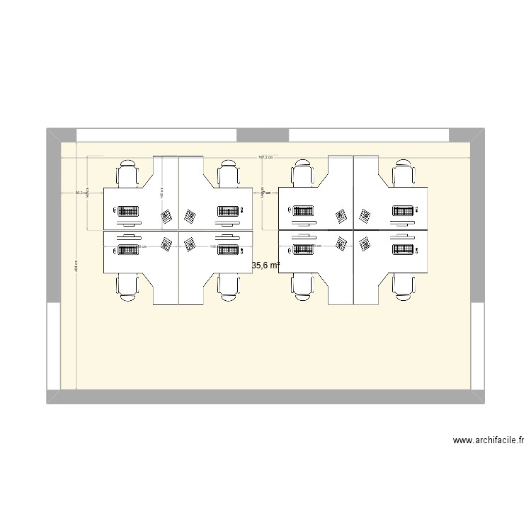 RH open space en 140. Plan de 1 pièce et 36 m2