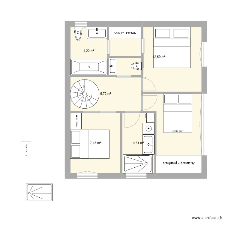 trinite 1er 3em projet. Plan de 6 pièces et 43 m2