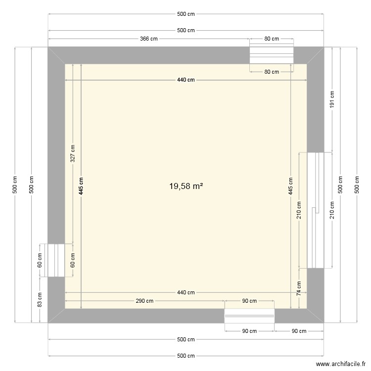 Suite parentale cotes. Plan de 1 pièce et 20 m2