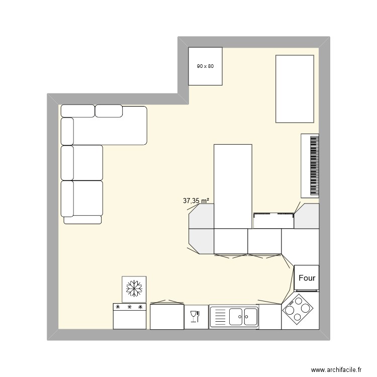 plan de base. Plan de 1 pièce et 37 m2