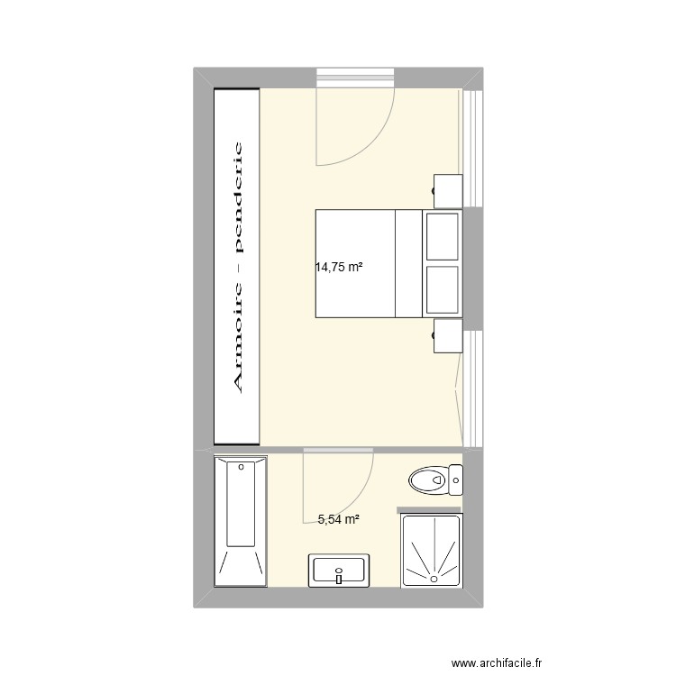 CHAMBRE DENIS. Plan de 2 pièces et 20 m2