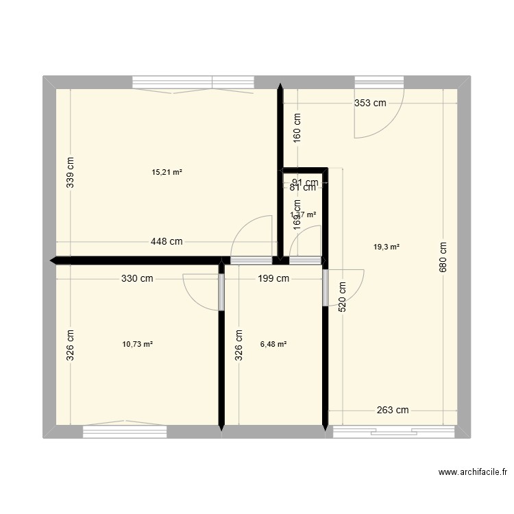 Camaret RdC modification. Plan de 5 pièces et 53 m2