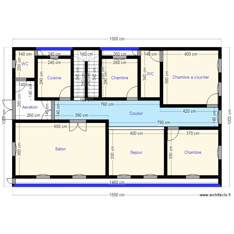 PLAN10X15 N22. Plan de 14 pièces et 125 m2