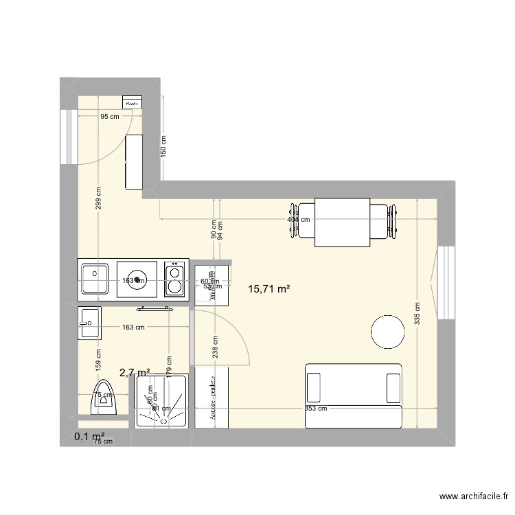 oullins 4. Plan de 3 pièces et 19 m2