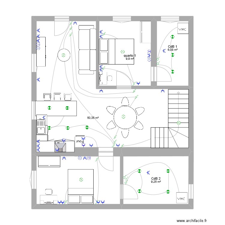 alberto. Plan de 7 pièces et 128 m2