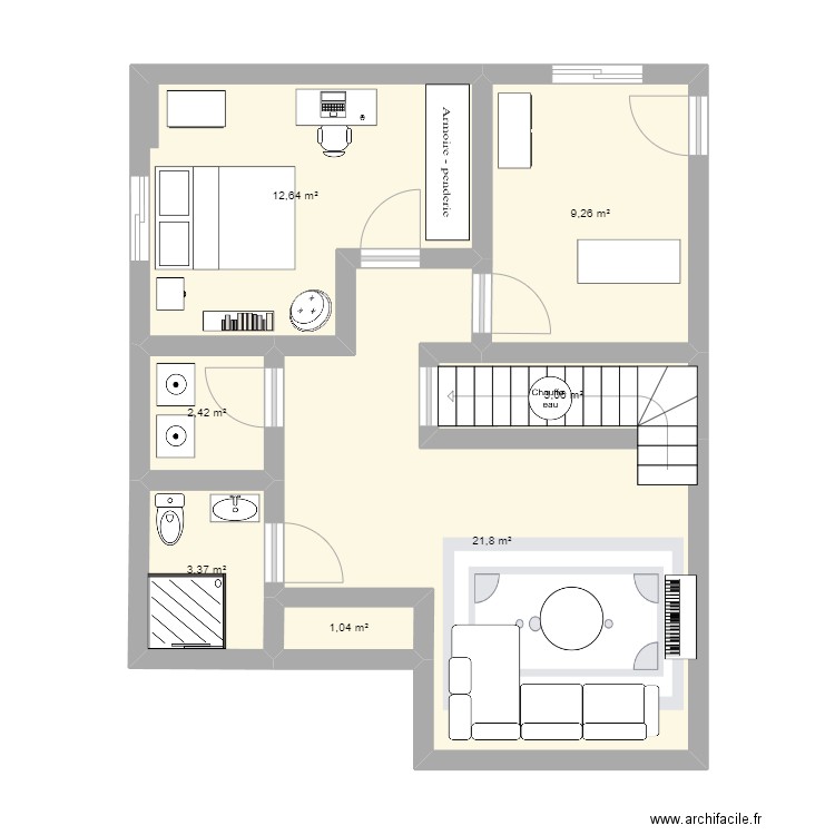 Sous-sol. Plan de 7 pièces et 54 m2