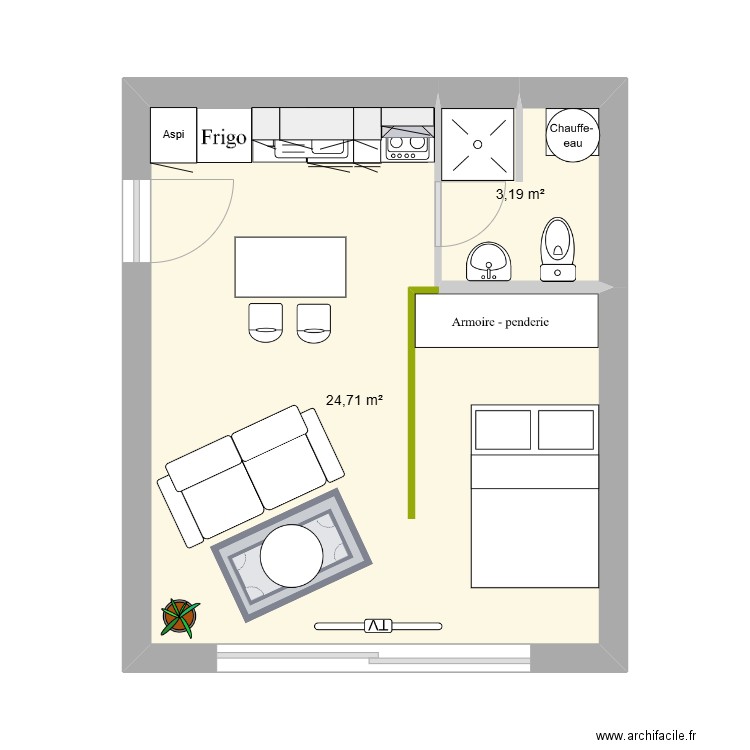 Studio B. Plan de 2 pièces et 28 m2