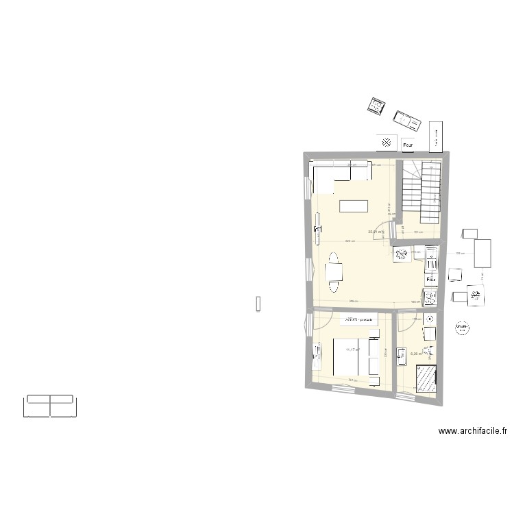 plan boucherie 1 er etage plan f2 plaque contre sdb. Plan de 3 pièces et 52 m2