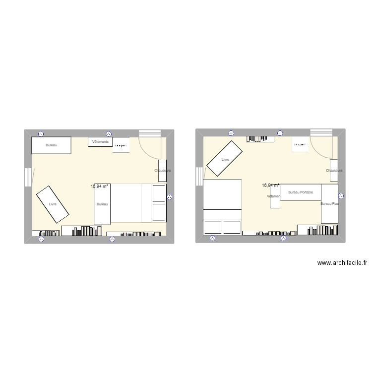 plan chambre Thézier. Plan de 2 pièces et 34 m2