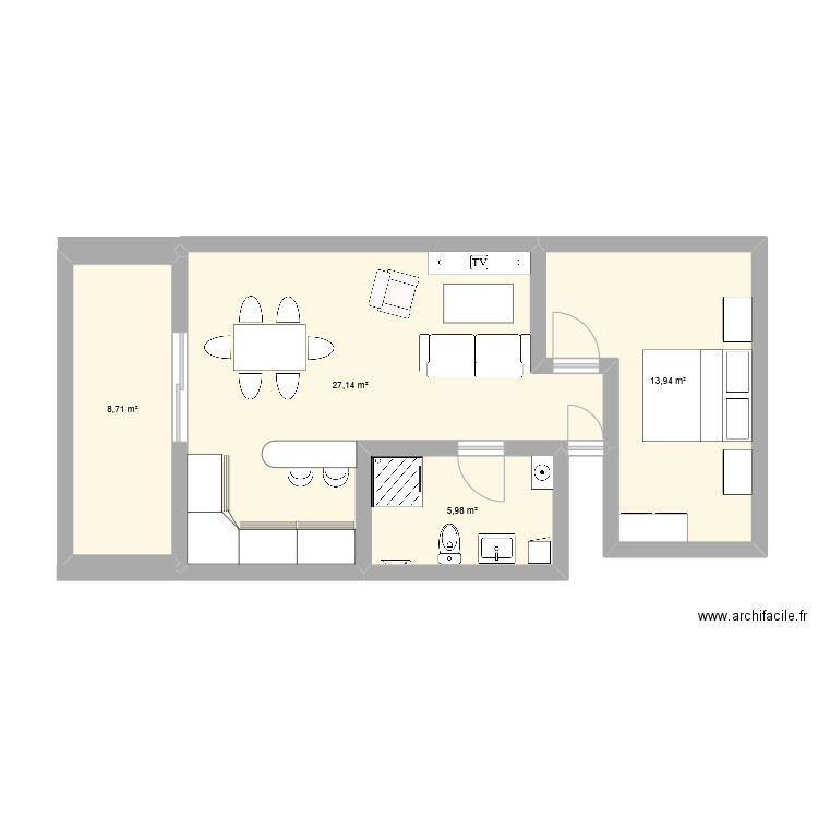 APPARTEMENT. Plan de 4 pièces et 56 m2