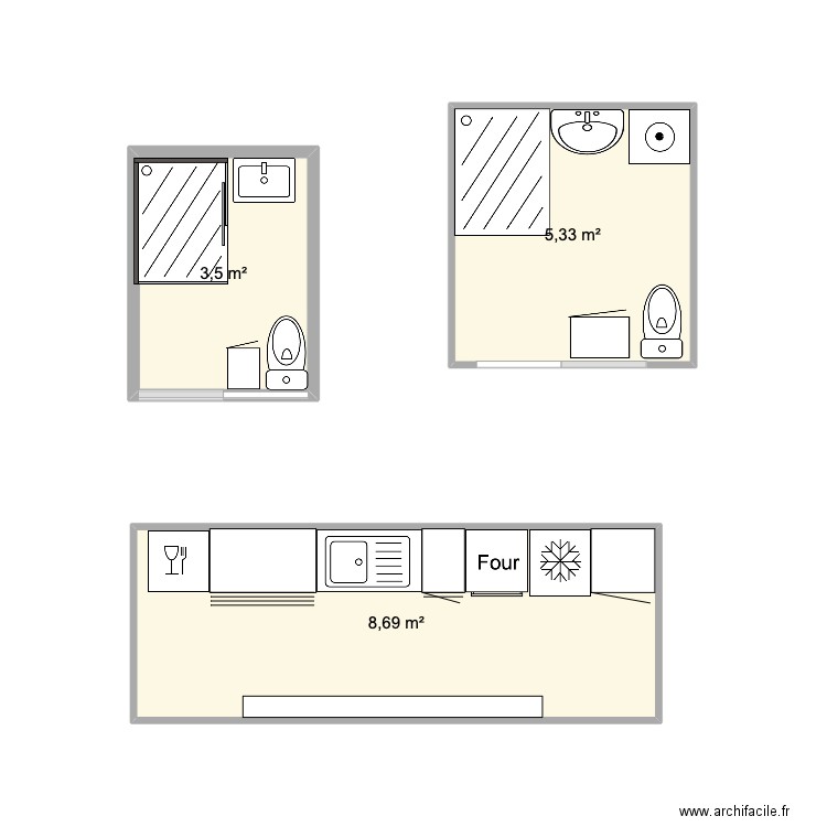 voltaire. Plan de 3 pièces et 18 m2