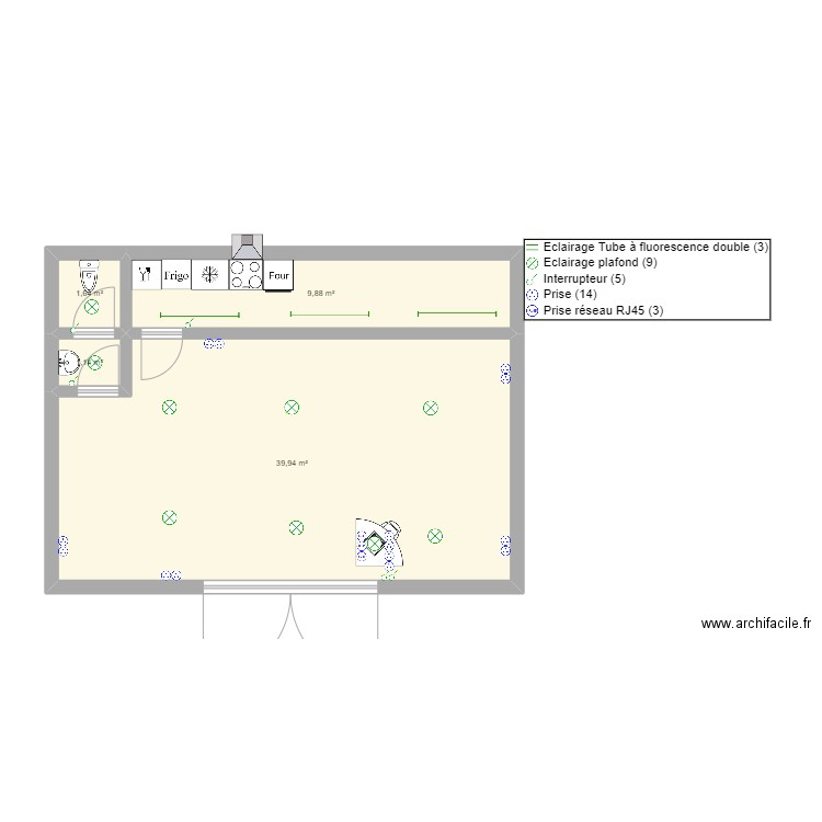 Restaurant Nanttere. Plan de 4 pièces et 53 m2