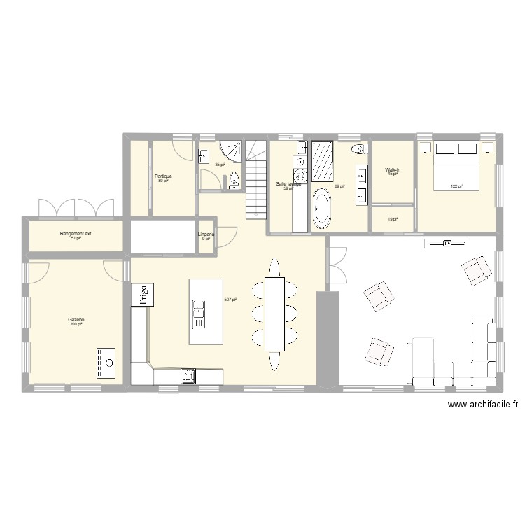 Maison1 ss sol. Plan de 11 pièces et 113 m2