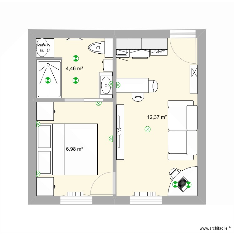 Princesse. Plan de 3 pièces et 24 m2